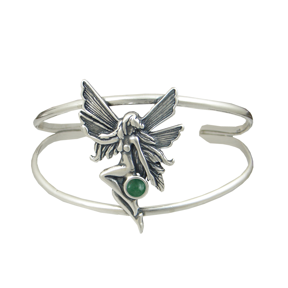 Sterling Silver Fairy Cuff Bracelet With Jade